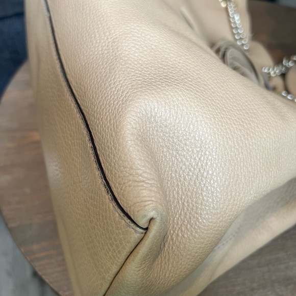 AUTHENTIC GUCCI Pebbled Calfskin Large Soho Chain Shoulder Bag Rose Beige - Picture 5 of 11